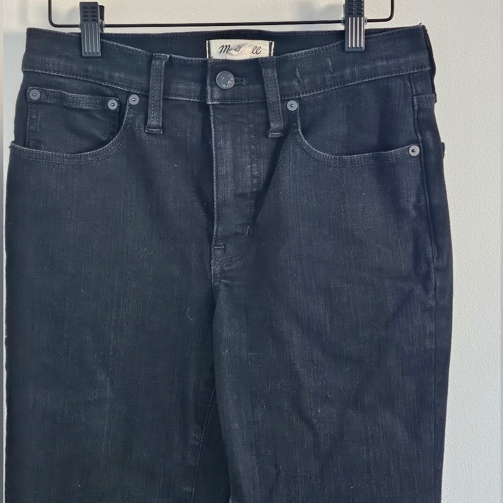 Madewell Mid Rise Kick Out Jeans 27 Black Cropped Bootcut Stretch Denim - Picture 5 of 14